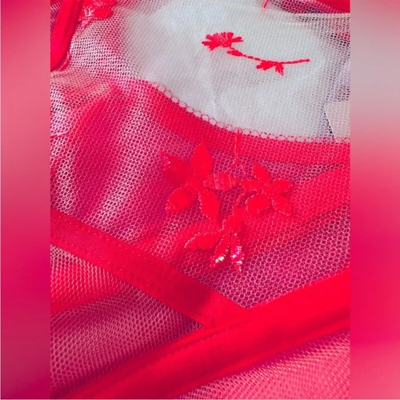 NWT Foiled Sprigs Embroidered Teddy by Savage X Fenty in Hot Pink/Red - Picture 7 of 10